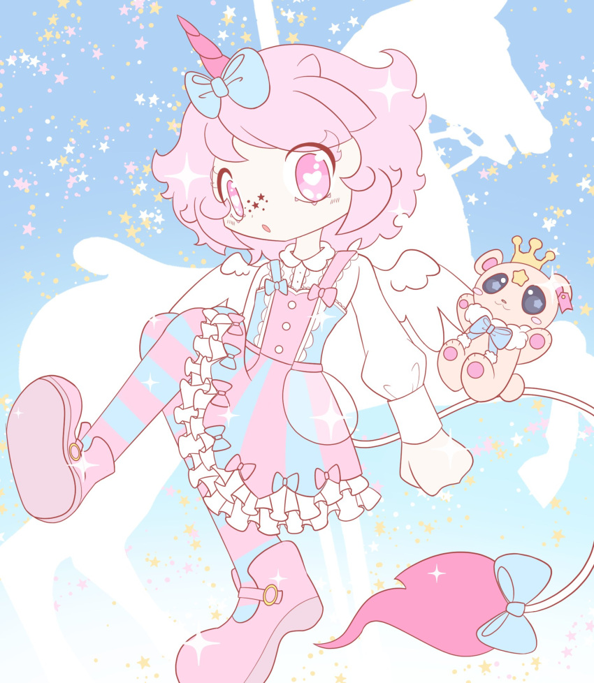 1boy, androgynous, bow, dream_e, freckles, hair_bow, highres, horns