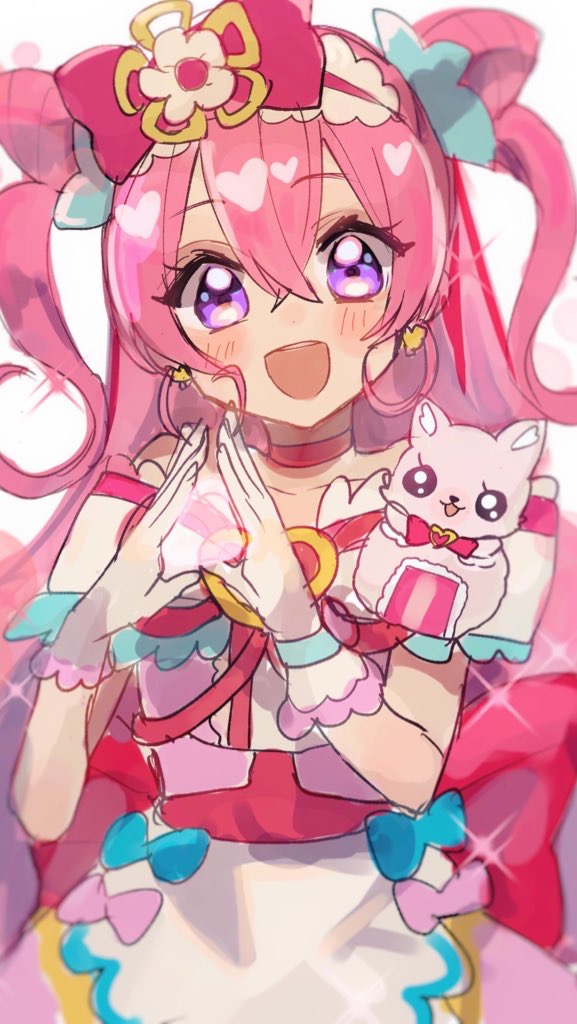 1girl, blush, bow, chiro_(chi-bu-ko), cure_precious, delicious_party_precure, dress, earrings