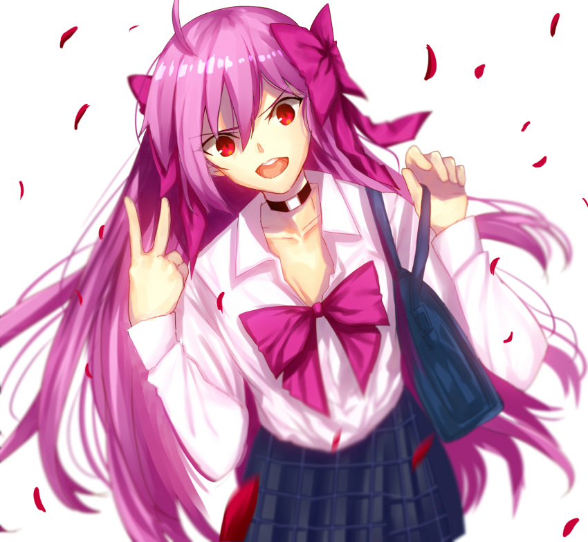 1girl, ahoge, bag, bangs, blouse, bow, choker, dead_apostle_noel_(tsukihime)