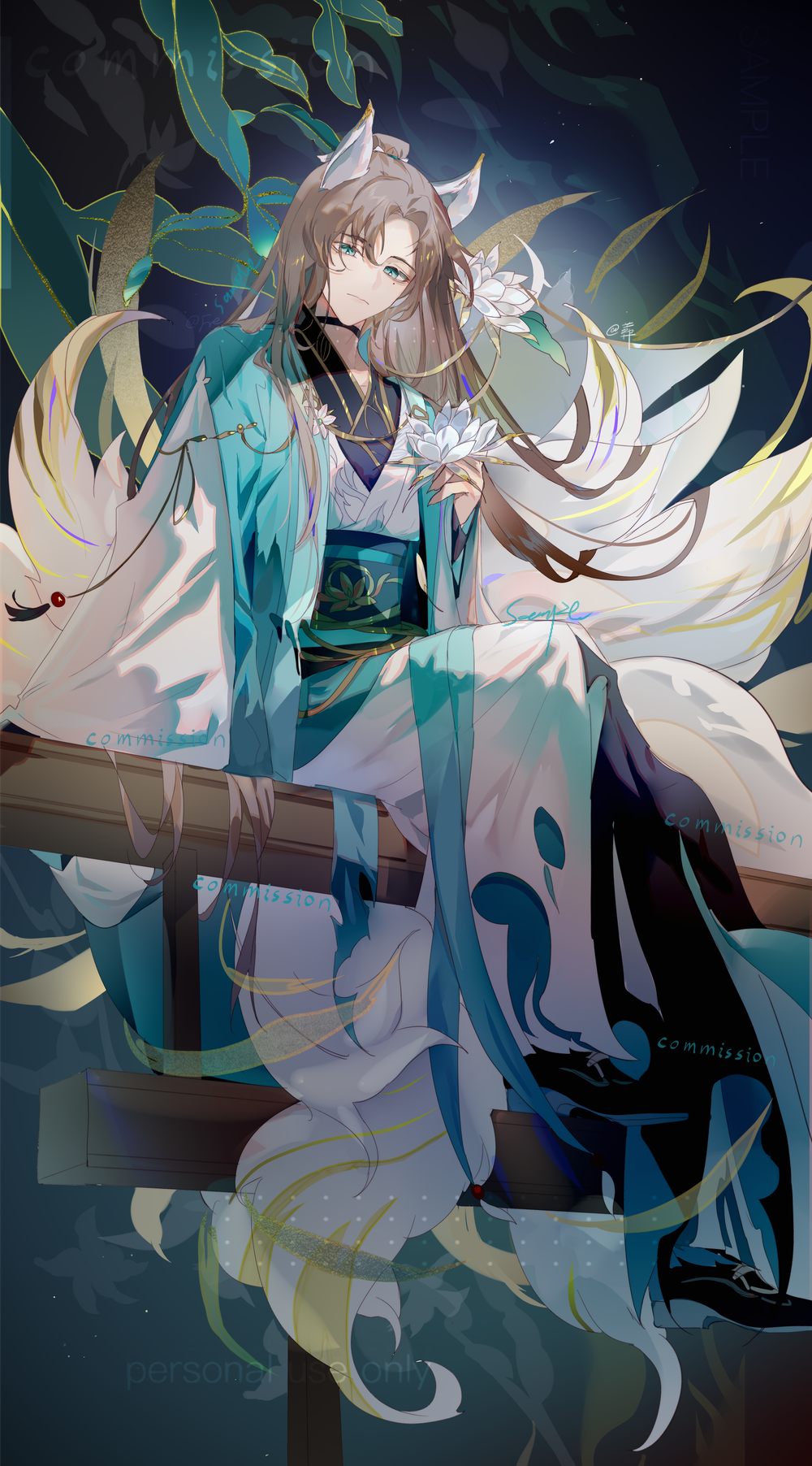 1boy, animal_ears, black_choker, brown_hair, china_dress, chinese_clothes, choker, closed_mouth