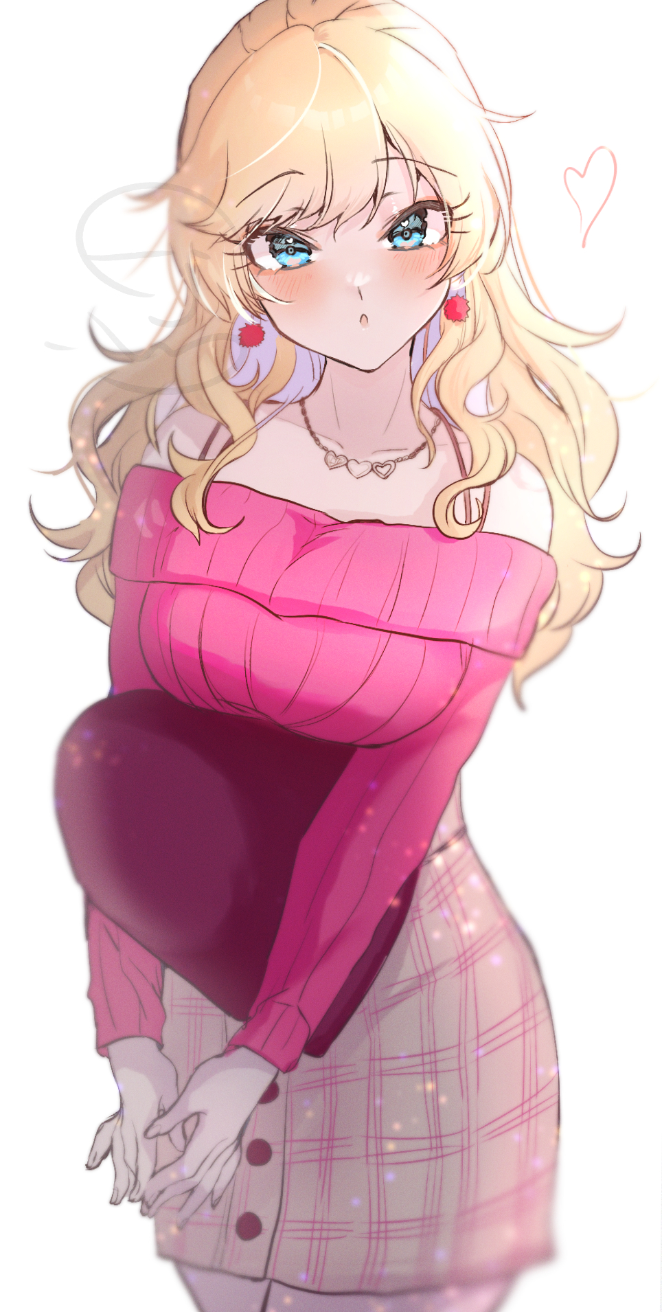 1girl, :o, aqua_eyes, blonde_hair, blush, breasts, buttons, collarbone