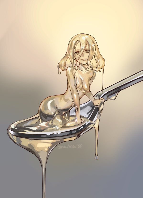 1girl, blonde_hair, breasts, colored_sclera, completely_nude, earrings, jewelry, looking_at_viewer