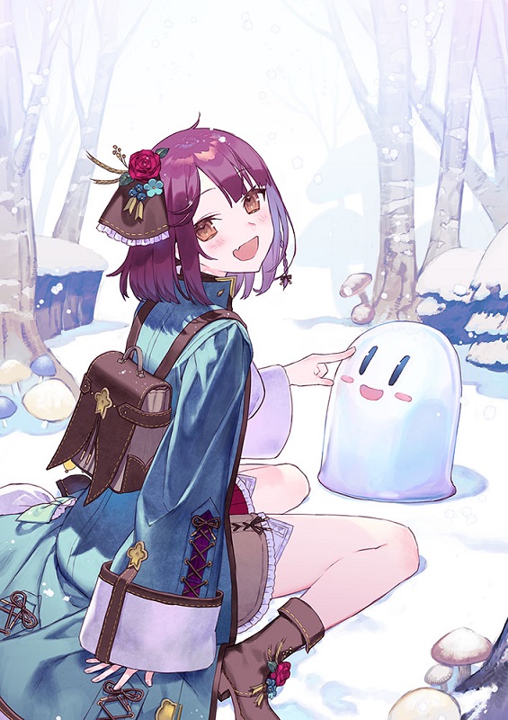 1girl, :d, ahoge, atelier_(series), atelier_sophie, backpack, bag, blue_coat
