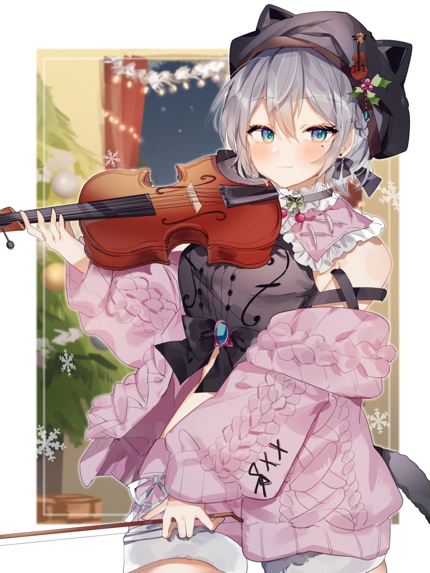 1girl, animal_ears, blue_eyes, blush, bow, cat_ears, cat_girl, cat_tail