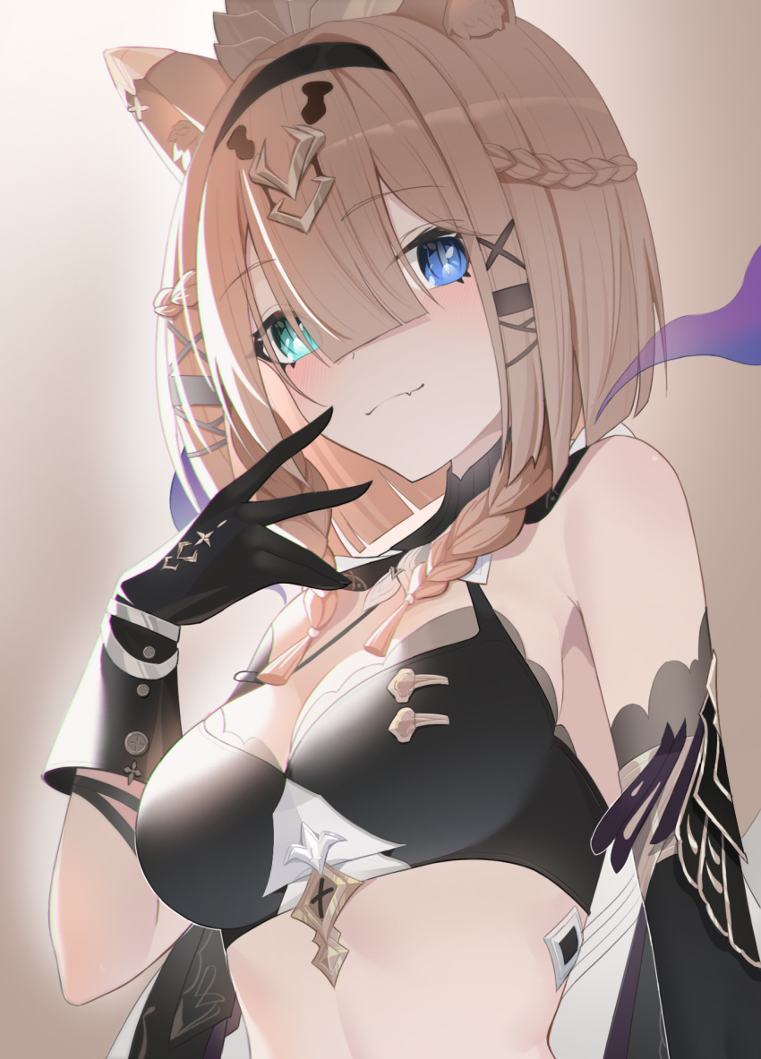 1girl, animal_ears, bare_shoulders, bikini, bikini_top_only, black_bikini, black_gloves, blue_eyes