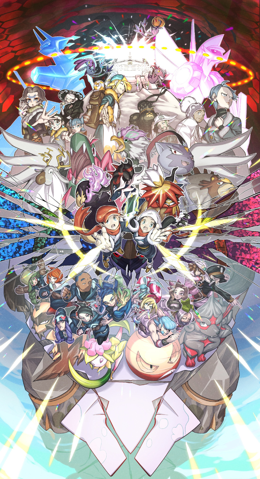 6+boys, 6+girls, absurdres, adaman_(pokemon), akari_(pokemon), arezu_(pokemon), azelf, backpack