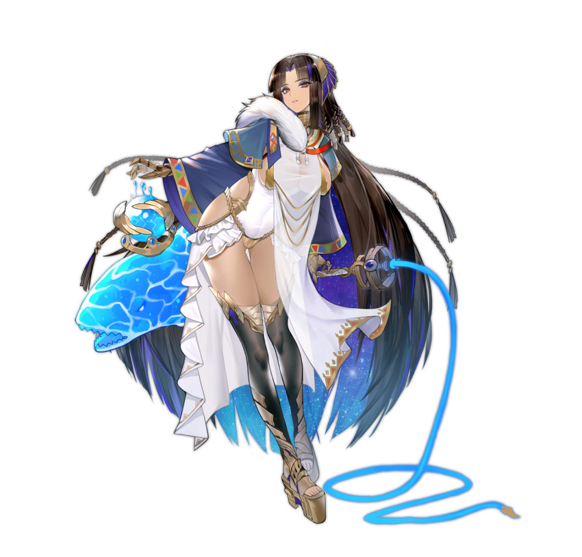 1girl, anuket_(ark_order), ark_order, armlet, bandaged_leg, bandages, bangs, black_hair