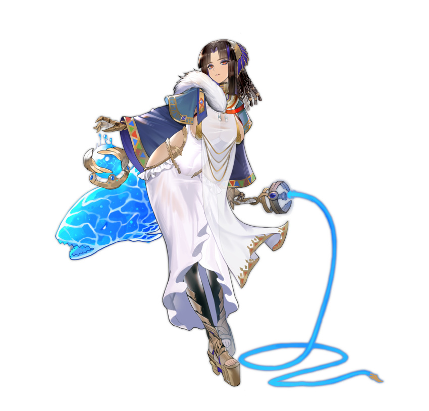 1girl, anuket_(ark_order), ark_order, armlet, bandaged_leg, bandages, bangs, black_hair