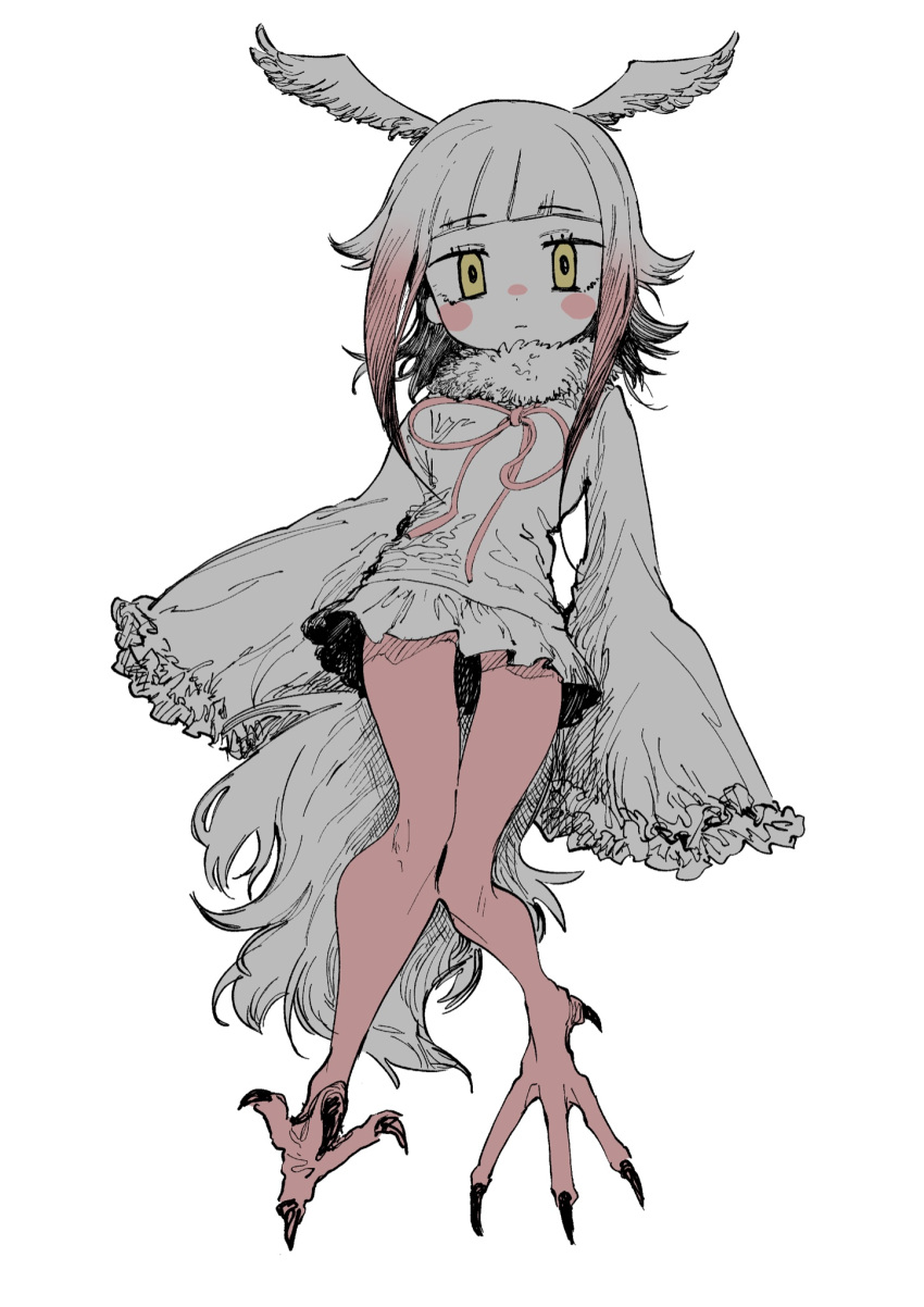 1girl, bangs, bird_girl, bird_tail, bird_wings, bow, bowtie, eyebrows_visible_through_hair