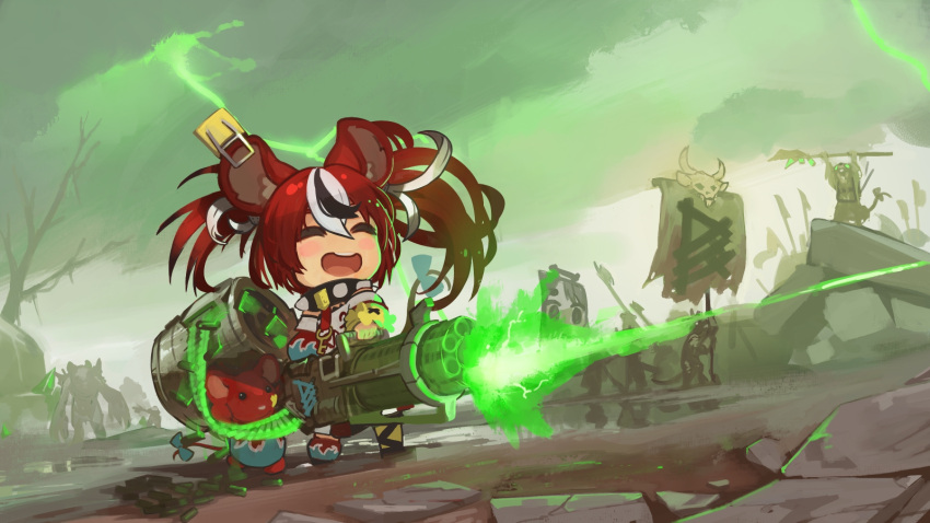 1girl, 6+boys, animal_ears, bare_tree, black_hair, blue_bow, bone, bow