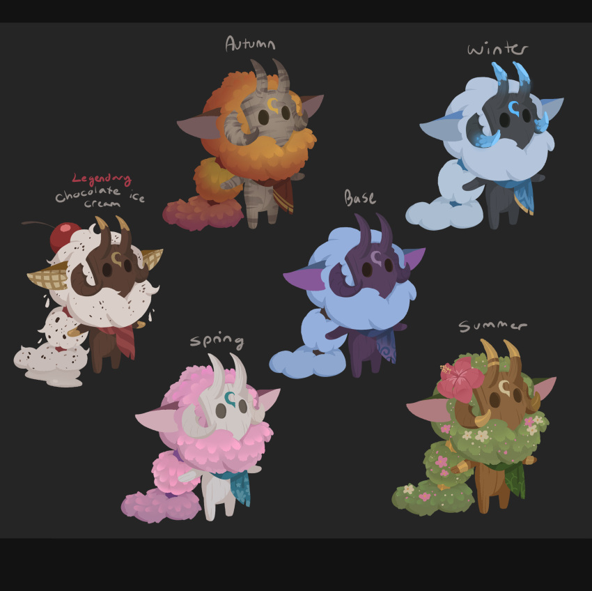 absurdres, black_background, english_text, full_body, fur, highres, horns, kindred_(league_of_legends)