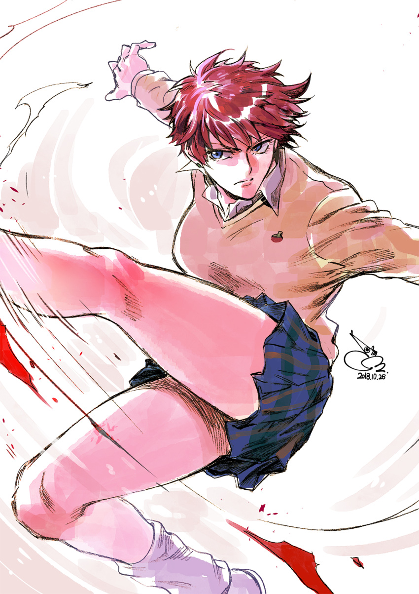 1girl, 302, aikawa_maki, air_master, blue_eyes, highres, kicking, loose_socks