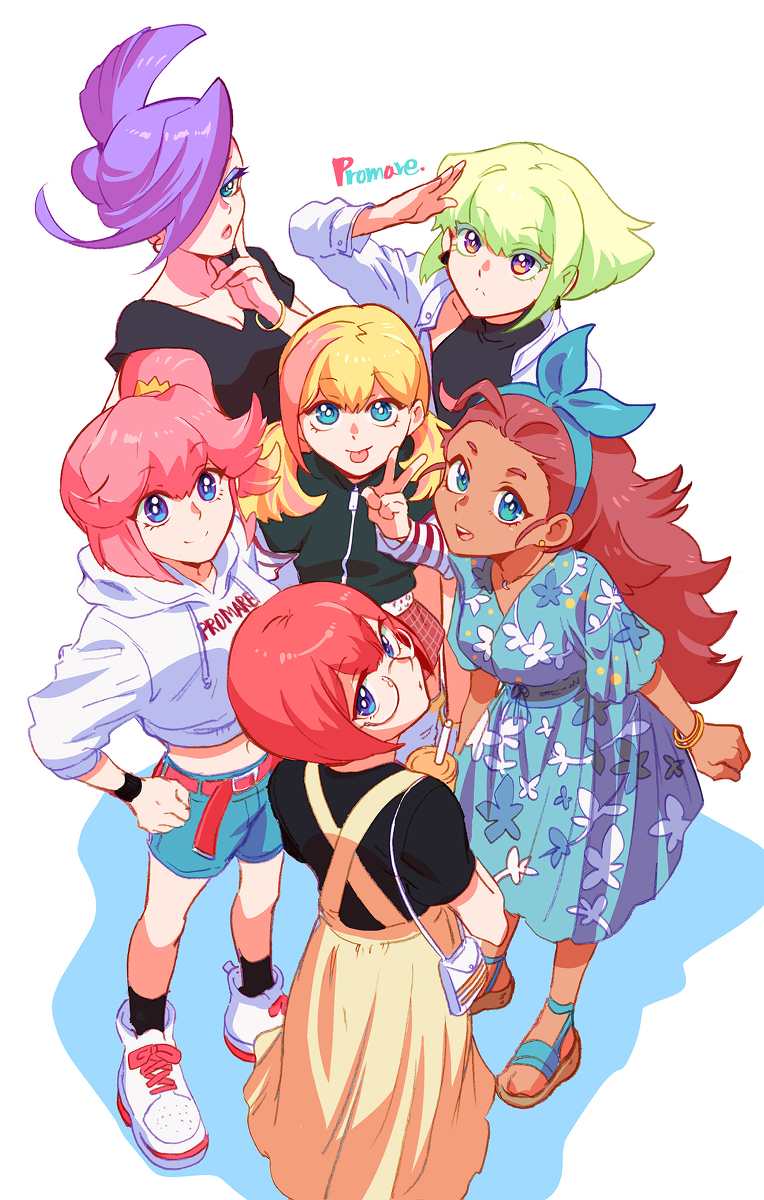 1boy, 302, 5girls, aina_ardebit, biar_colossus, blue_eyes, casual, dark-skinned_female