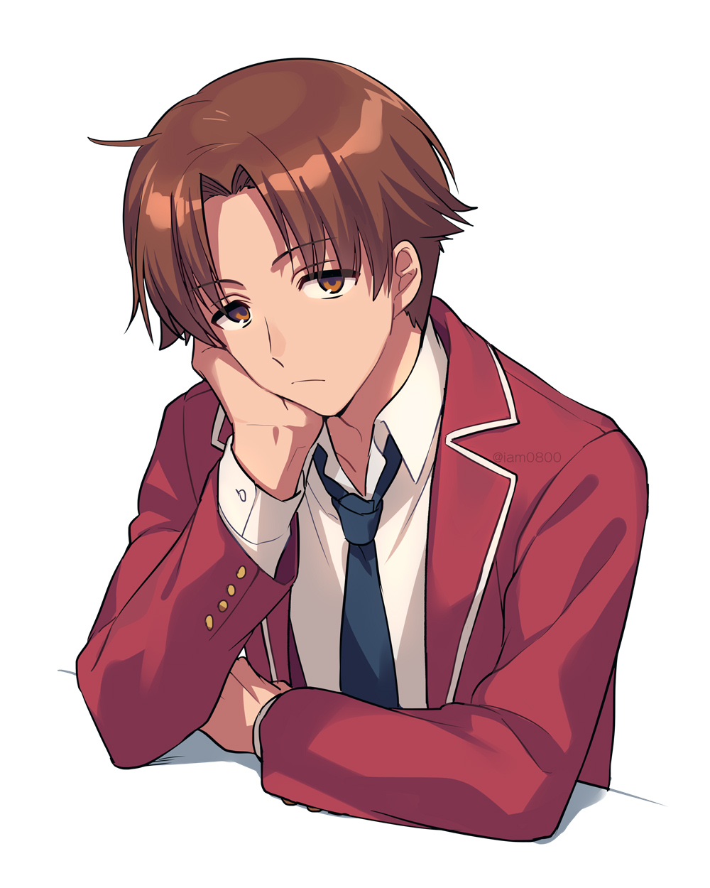 1boy, advanced_nurturing_high_school_uniform, asada_hachi, ayanokouji_kiyotaka, bangs, banned_artist, blazer, blue_necktie