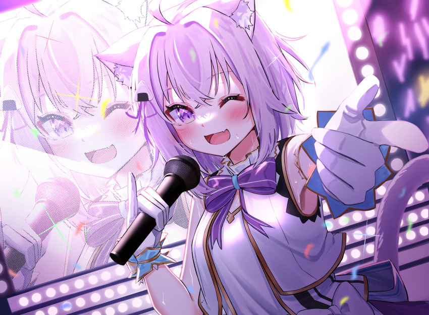 1girl, ;d, absurdres, ahoge, animal_ear_fluff, animal_ears, bangs, blush