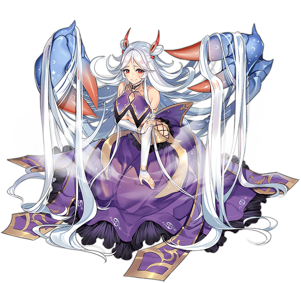 1girl, absurdly_long_hair, ark_order, arthropod_girl, bracelet, breasts, bridal_gauntlets, cancer_(ark_order)