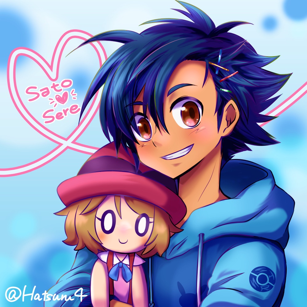 1boy, 1girl, ash_ketchum, black_hair, blonde_hair, blush, couple, doll