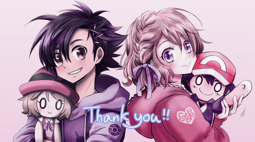 1boy, 1girl, alternate_costume, ash_ketchum, black_hair, blonde_hair, blue_eyes, blush