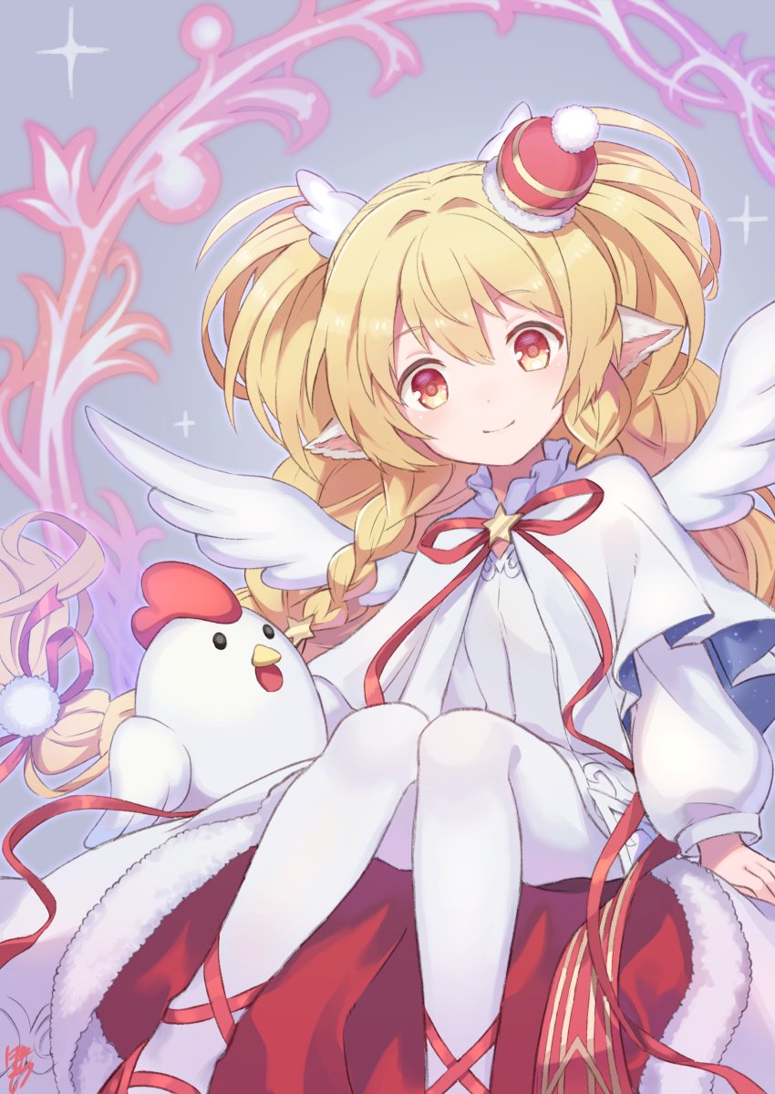 1girl, animal_ears, bangs, bird, blonde_hair, botamochi_(exwelder), braid, capelet