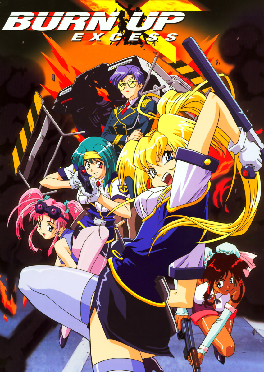 90s, ak-47, angry, assault_rifle, bangs, belt, blonde_hair, blue_eyes