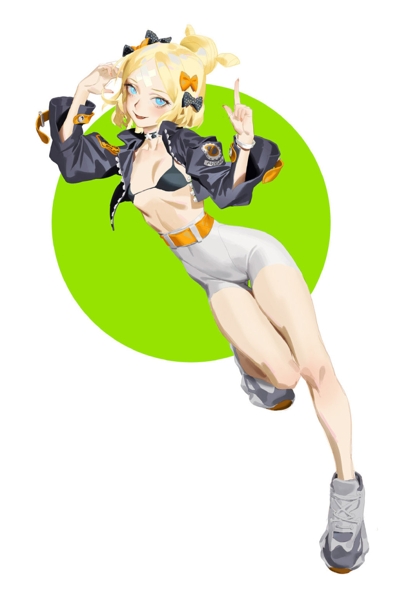 1girl, abigail_williams_(fate), alternate_costume, alternate_hairstyle, bangs, black_bow, black_jacket, blonde_hair