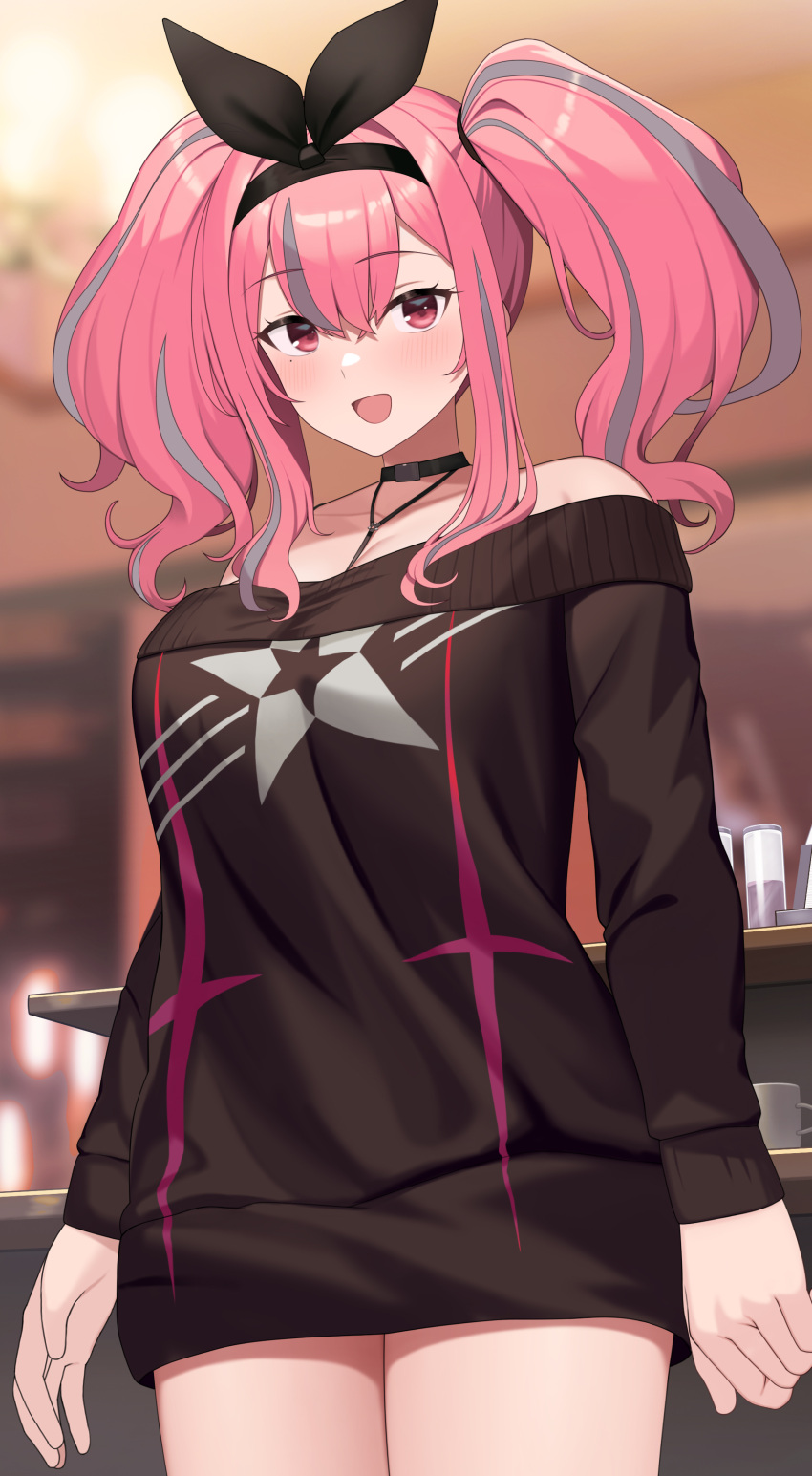 1girl, absurdres, azur_lane, bangs, between_breasts, black_sweater, blush, breasts