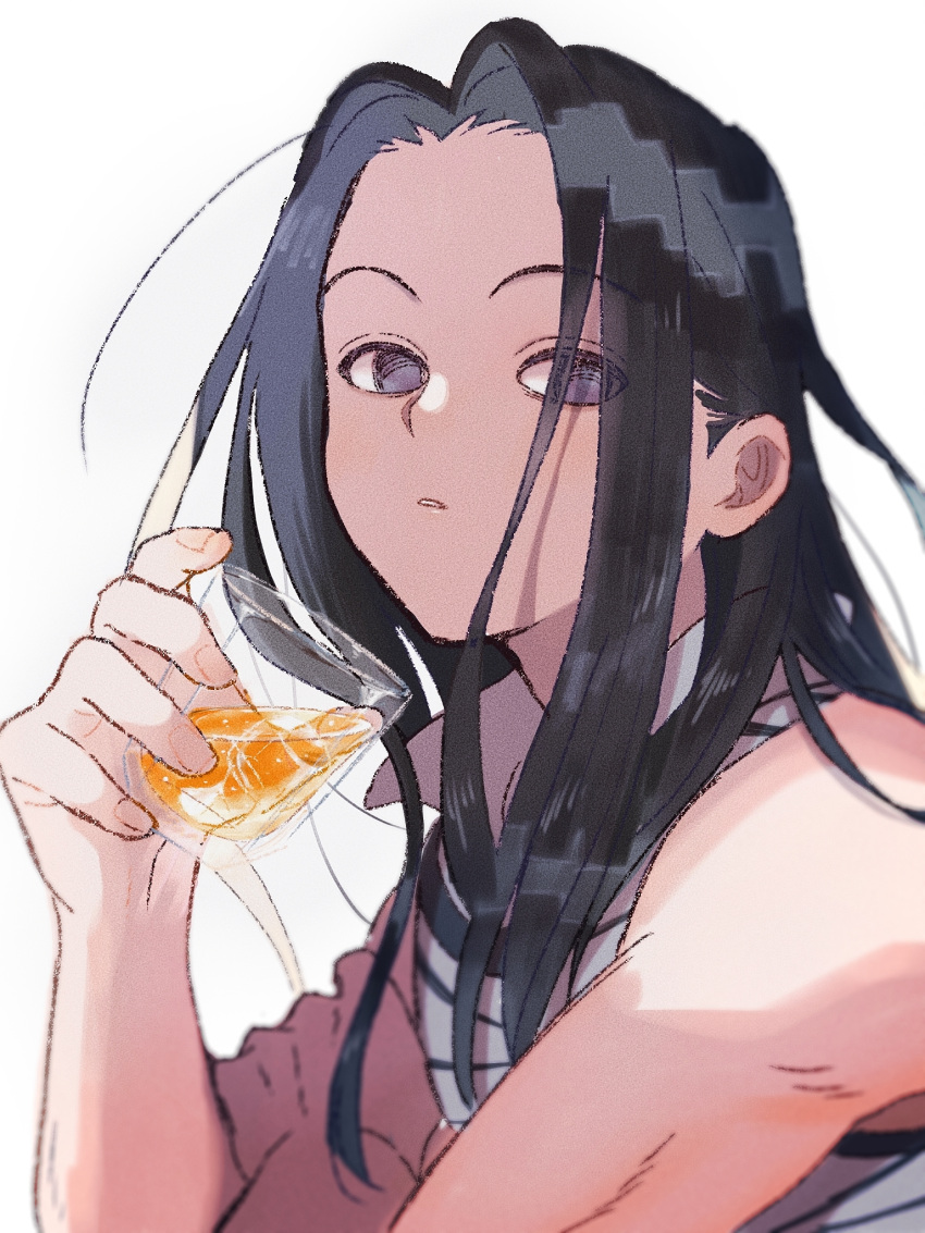 1boy, alcohol, black_eyes, black_hair, cup, expressionless, highres, holding