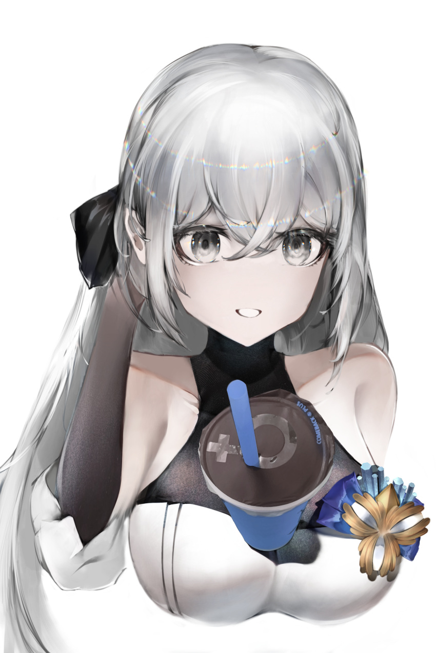 1girl, absurdres, bangs, bare_shoulders, black_gloves, black_ribbon, breasts, character_request