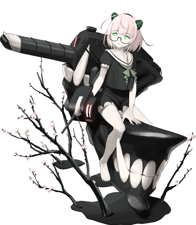 1girl, abyssal_plum_princess, abyssal_ship, barefoot, black-framed_eyewear, black_dress, dress, eyebrows_visible_through_hair