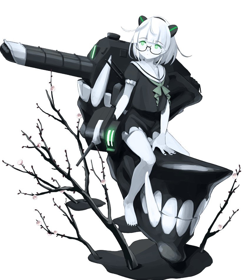 1girl, abyssal_plum_princess, abyssal_ship, barefoot, black-framed_eyewear, black_dress, closed_mouth, dress
