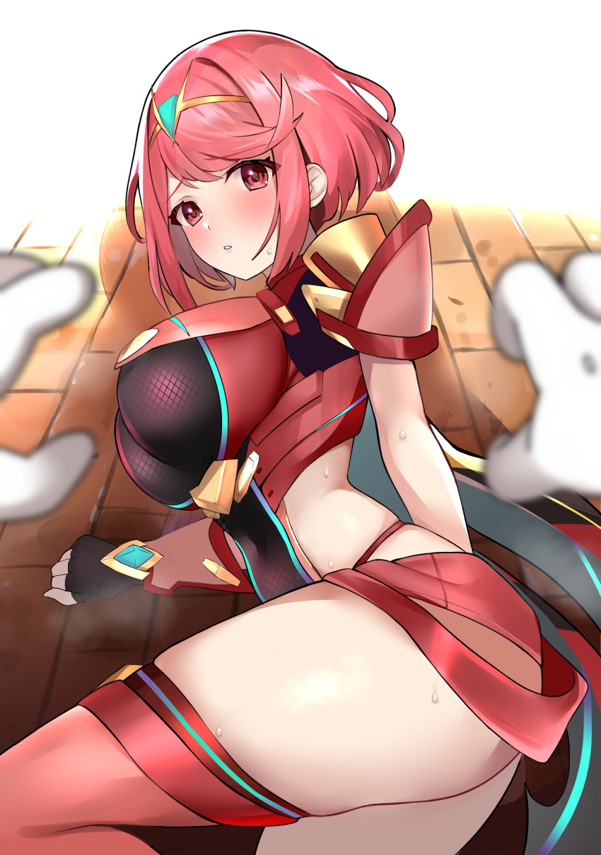 1girl, absurdres, bangs, black_gloves, blush, bob_cut, boots, breasts