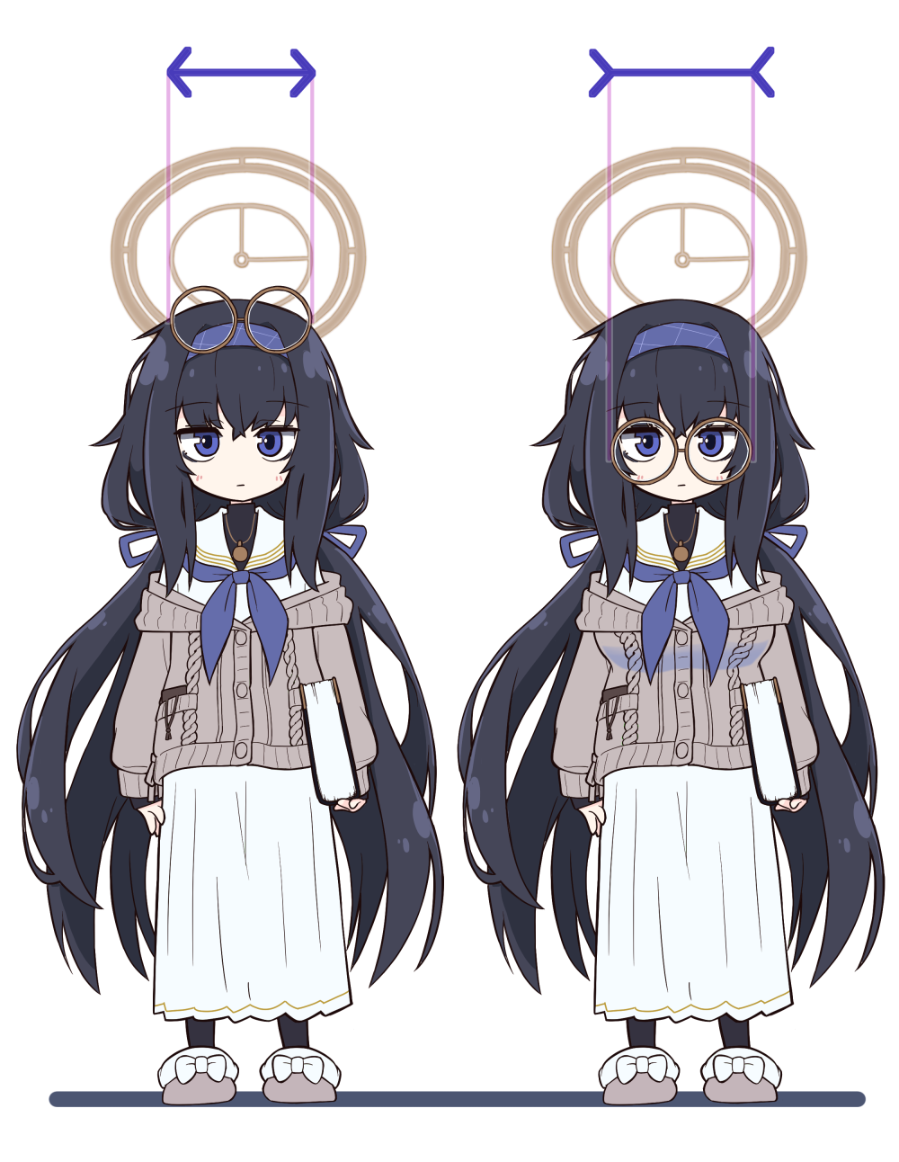 1girl, alternate_breast_size, black_hair, blue_archive, commentary_request, eyewear_on_head, glasses, halo