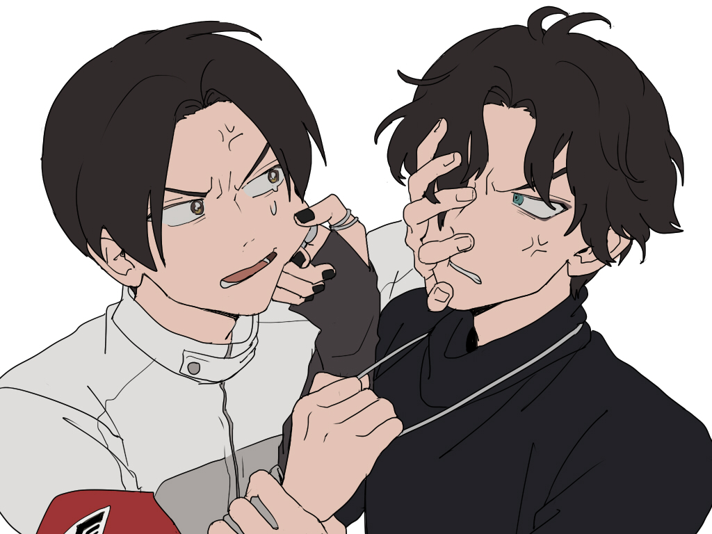 2boys, anger_vein, angry, armband, azkn, bat, bat_genome, black_hair