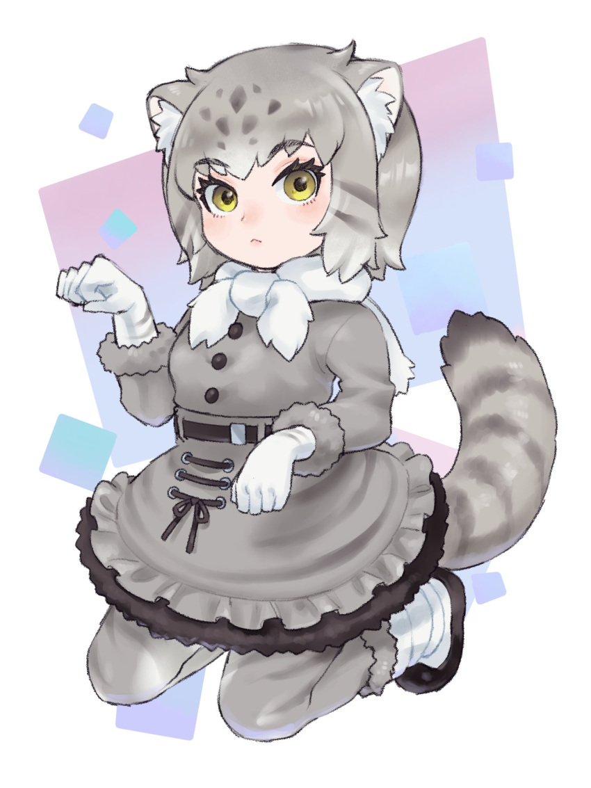 1girl, an-chan_(ananna0315), animal_ears, black_fur, blush, boots, buttons, cat_ears