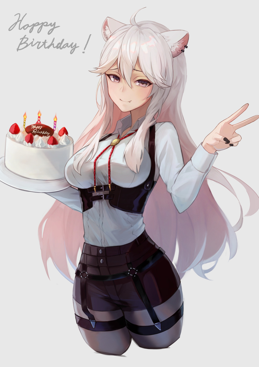 1girl, absurdres, ahoge, animal_ear_fluff, animal_ears, bangs, birthday_cake, black_nails
