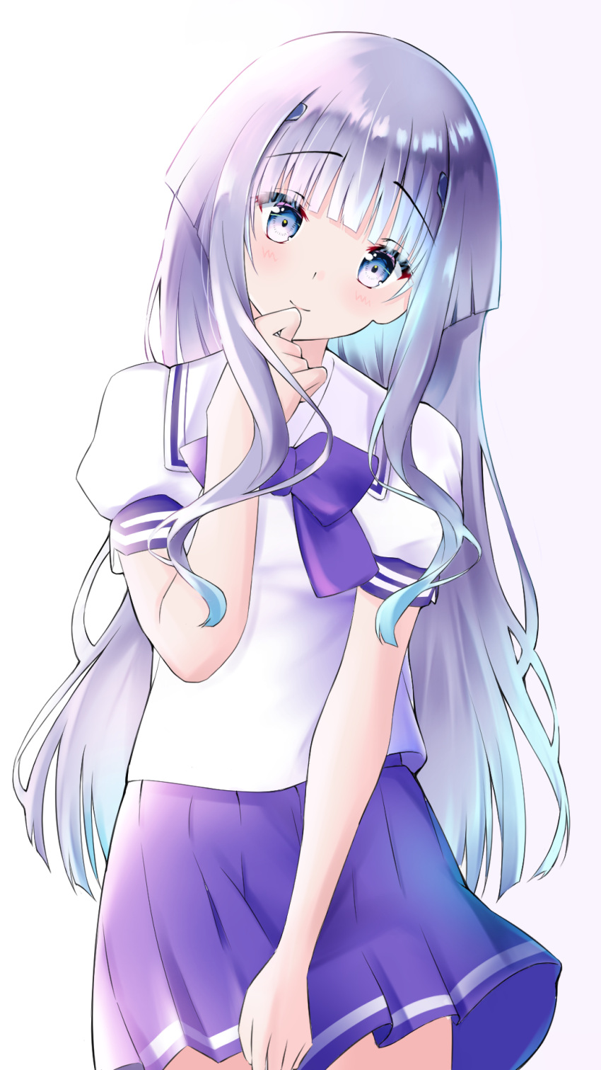 1girl, blue_eyes, blue_hair, blush, bow, colored_inner_hair, eyebrows_visible_through_hair, hakuryou_high_school_uniform