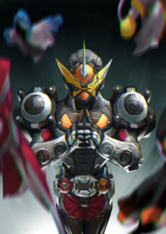 1boy, 2015, adapted_costume, armor, black_armor, black_gloves, black_headwear, bodysuit