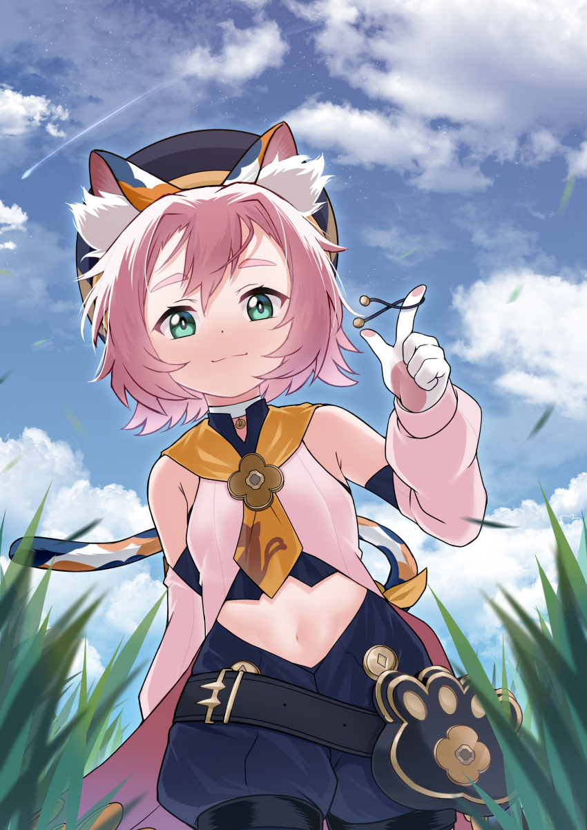 1girl, absurdres, animal_ear_fluff, animal_ears, bangs, bare_shoulders, belt, belt_buckle