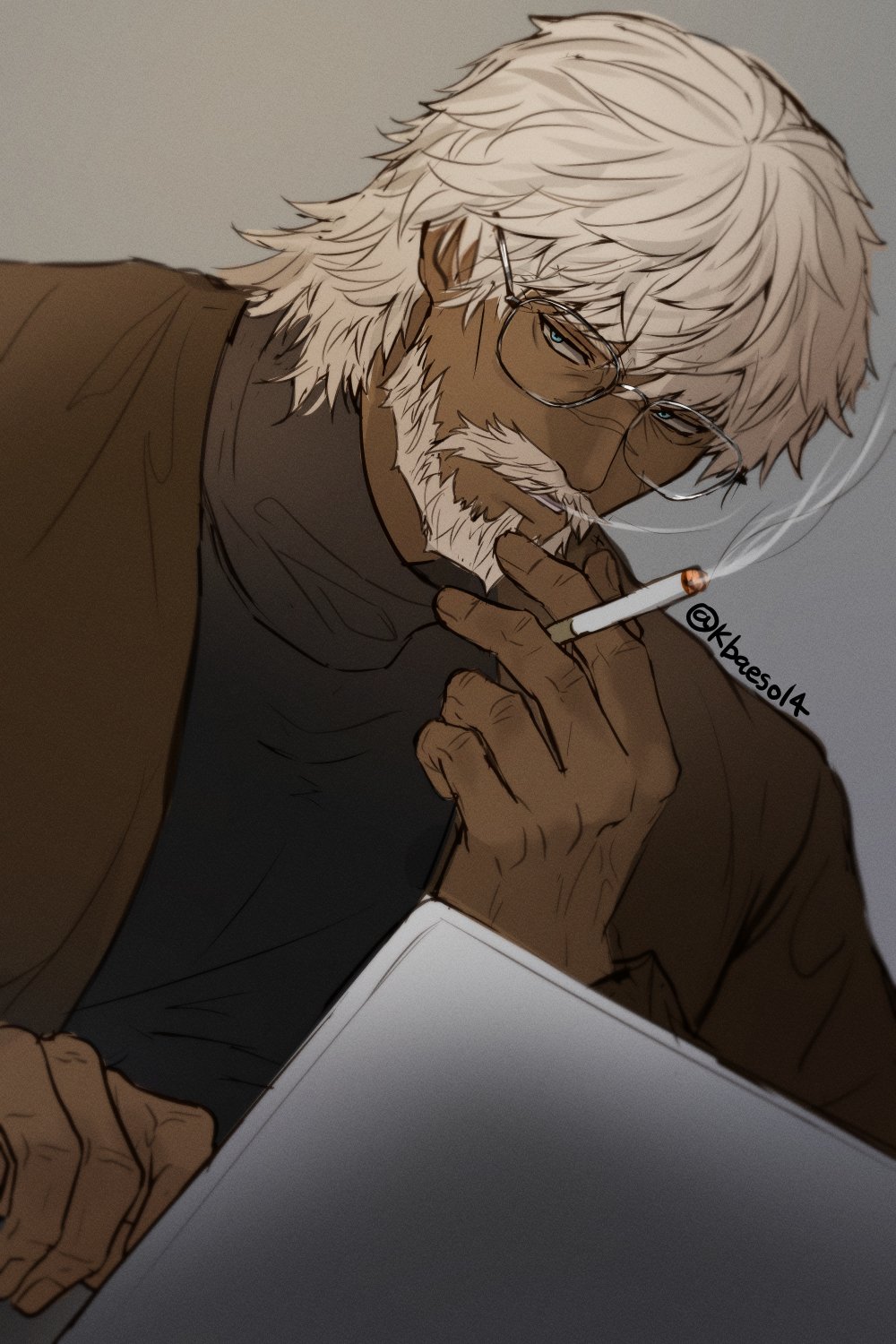 beard, blue_eyes, cigarette, dark-skinned_male, dark_skin, facial_hair, final_fantasy, final_fantasy_xiv