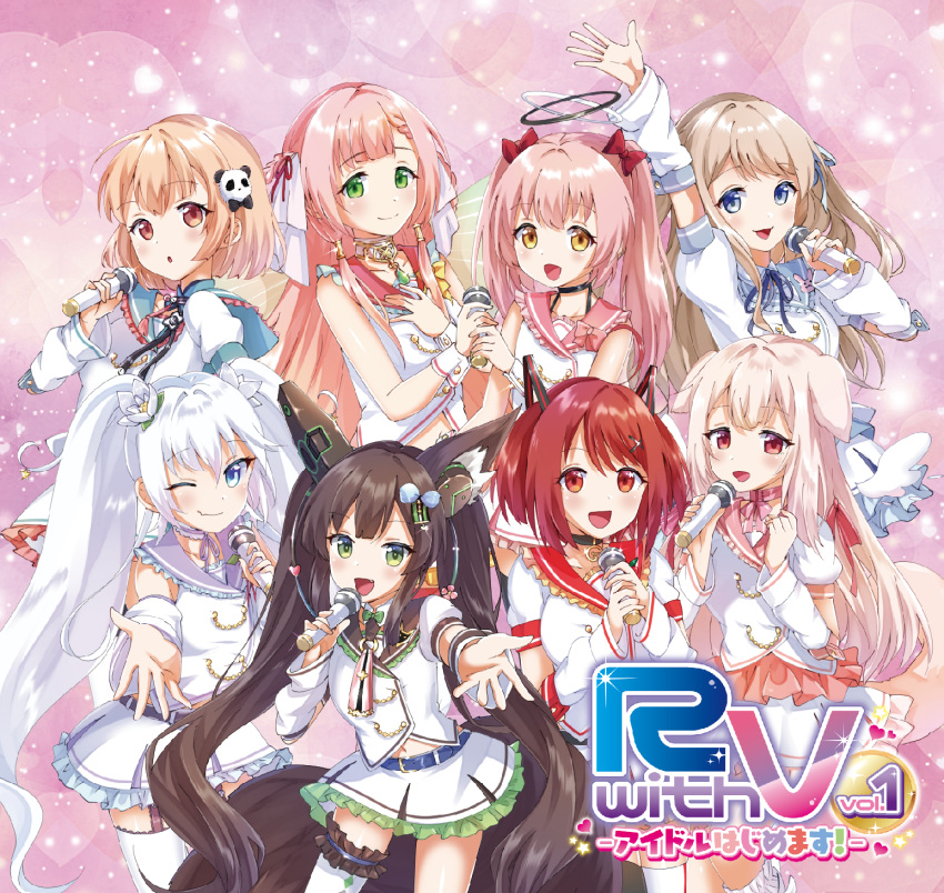 6+girls, album_cover, animal_ears, blonde_hair, blue_eyes, bow, brown_eyes, brown_hair