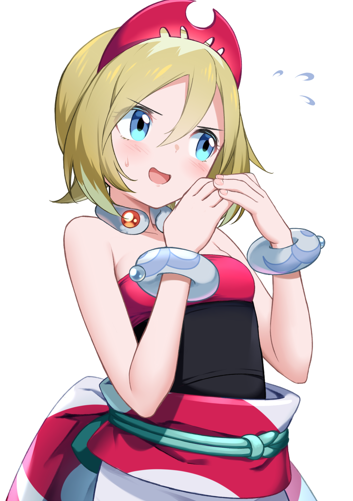 1girl, bangs, blonde_hair, blue_eyes, blush, bracelet, collar, collarbone