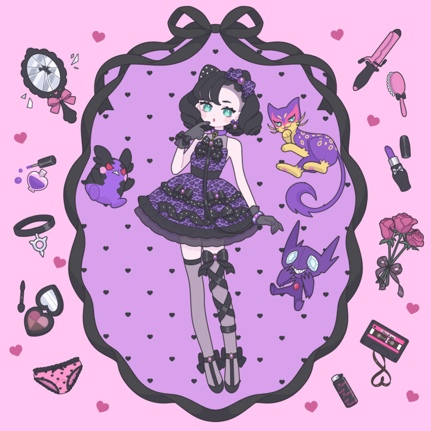 1girl, alternate_costume, alternate_hairstyle, asymmetrical_bangs, bangs, black_footwear, blush, bouquet