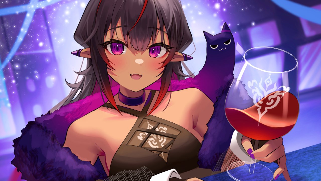 1girl, blush, brown_hair, dark-skinned_female, dark_skin, earrings, fangs, jewelry
