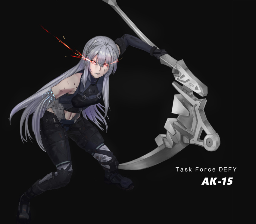 1girl, abs, absurdres, ak-15_(girls'_frontline), bangs, black_background, black_footwear, black_gloves
