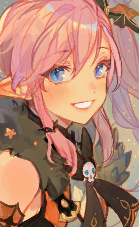 1girl, blue_eyes, blush, elf, hair_ornament, kuzuvine, long_hair, looking_at_viewer