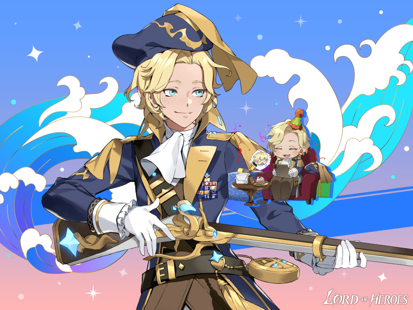 2girls, artist_request, bianca_devicci, blonde_hair, blue_eyes, chibi, freckles, gloves