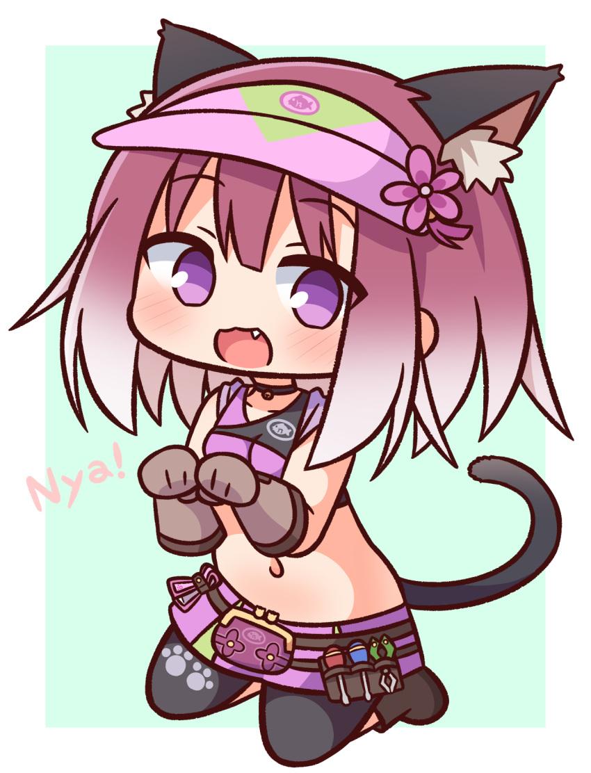 1girl, :d, animal_ear_fluff, animal_ears, bangs, bare_shoulders, black_legwear, black_shirt