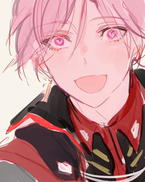 1boy, blush, earrings, heart, heart-shaped_pupils, jewelry, joshua_levinth, kuzuvine