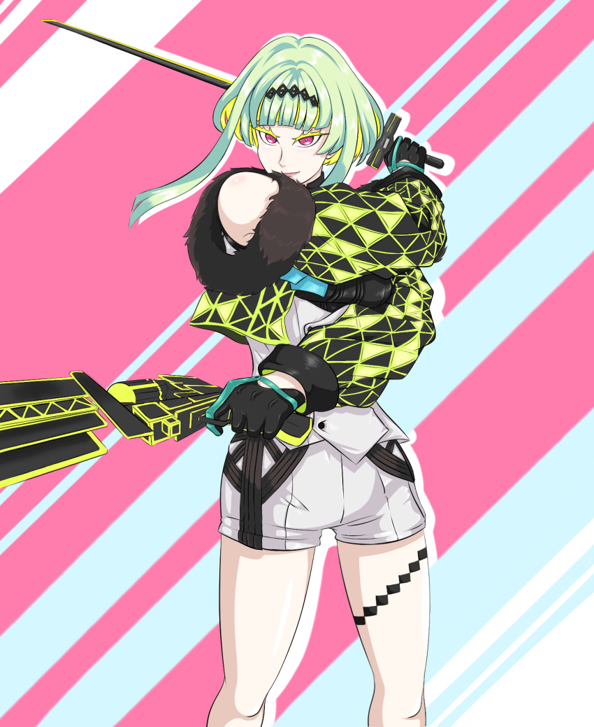1girl, ascot, bangs, blunt_bangs, ememtrp, fur_trim, gloves, gradient_hair