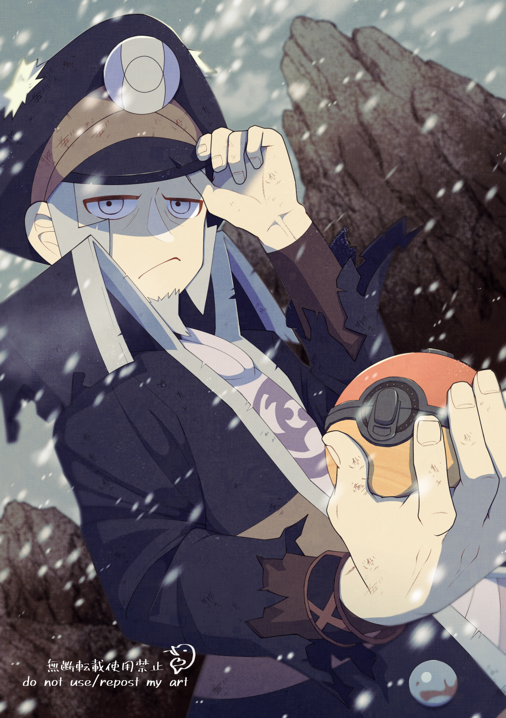 1boy, black_coat, black_headwear, buttons, closed_mouth, coat, commentary_request, facial_hair